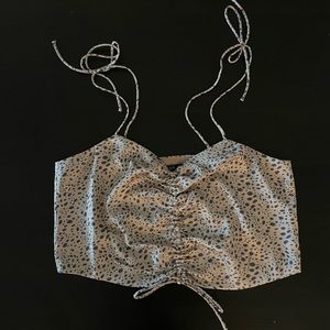 satin scrunched tie tank top tan animal print